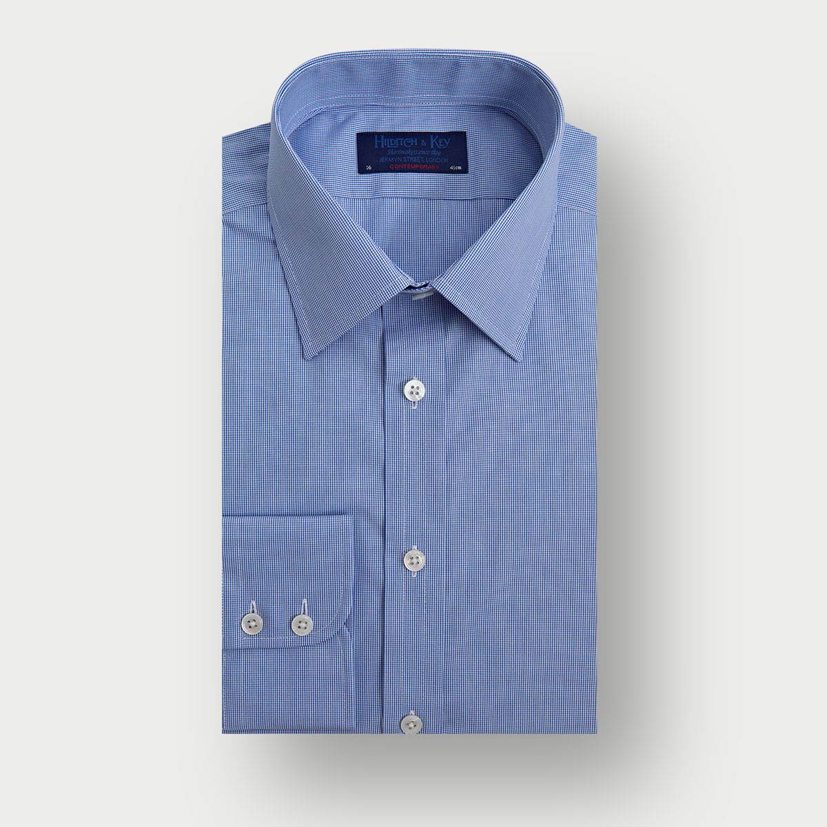 Contemporary Fit Micro Houndstooth Cotton Shirt With Classic Collar Two Button Cuff