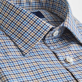 Contemporary Fit Multi Check Cotton Twill Shirt With Classic Collar Two Button Cuff