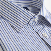 Contemporary Fit Navy Multi Stripe Cotton Shirt With Classic Collar Double Cuff