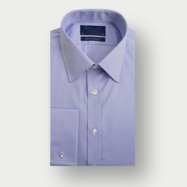 Contemporary Fit Blue Oxford Sea Island Quality Cotton Shirt with Classic Collar & Double Cuff