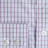 Contemporary Fit Purple Grid Check Cotton Shirt With Classic Collar Two Button Cuff