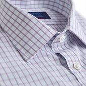 Contemporary Fit Purple Grid Check Cotton Shirt With Classic Collar Two Button Cuff
