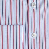 Contemporary Fit Red Multi Stripe Cotton Shirt With Classic Collar Double Cuff