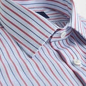 Contemporary Fit Red Multi Stripe Cotton Shirt With Classic Collar Double Cuff