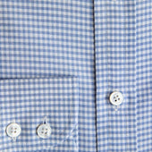 Contemporary Fit Small Gingham Check Cotton Shirt With Button Down Collar Two Button Cuff