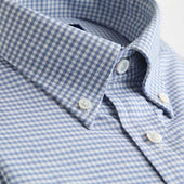 Contemporary Fit Small Gingham Check Cotton Shirt With Button Down Collar Two Button Cuff