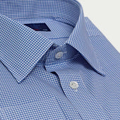 Contemporary Fit Small Gingham Check Cotton Shirt With Classic Collar Double Cuff