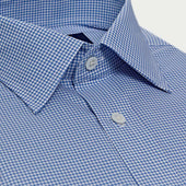 Contemporary Fit Small Gingham Check Cotton Shirt With Classic Collar Two Button Cuff