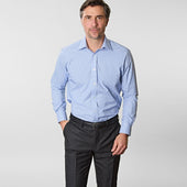 Contemporary Fit Small Gingham Check Cotton Shirt With Classic Collar Two Button Cuff