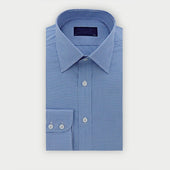 Contemporary Fit Blue Small Gingham Check Cotton Shirt with Classic Collar & Two Button Cuff