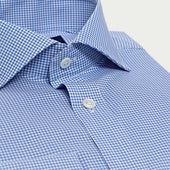 Contemporary Fit Small Gingham Check Cotton Shirt With Cut Away Collar Double Cuff