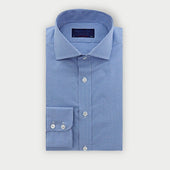 Contemporary Fit Blue Small Gingham Check Cotton Shirt with Cut-Away Collar & Two Button Cuff