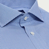 Contemporary Fit Small Gingham Check Cotton Shirt With Cut Away Collar Two Button Cuff