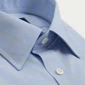 Contemporary Fit Yellow Prince Of Wales Check Cotton Shirt With Classic Collar Two Button Cuff