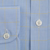 Contemporary Fit Yellow Prince Of Wales Check Cotton Shirt With Classic Collar Two Button Cuff