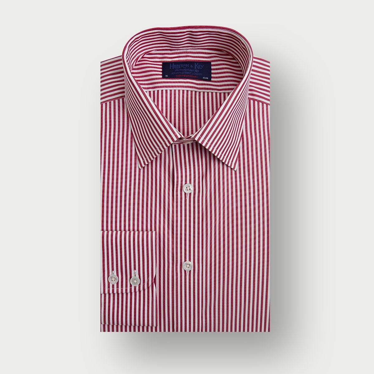 Contemporary Fit Bengal Stripe Cotton Shirt With Classic Collar Two Button Cuff