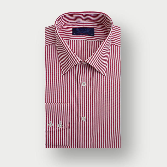 Contemporary Fit Burgundy Bengal Stripe Cotton Shirt with Classic Collar & Two Button Cuff