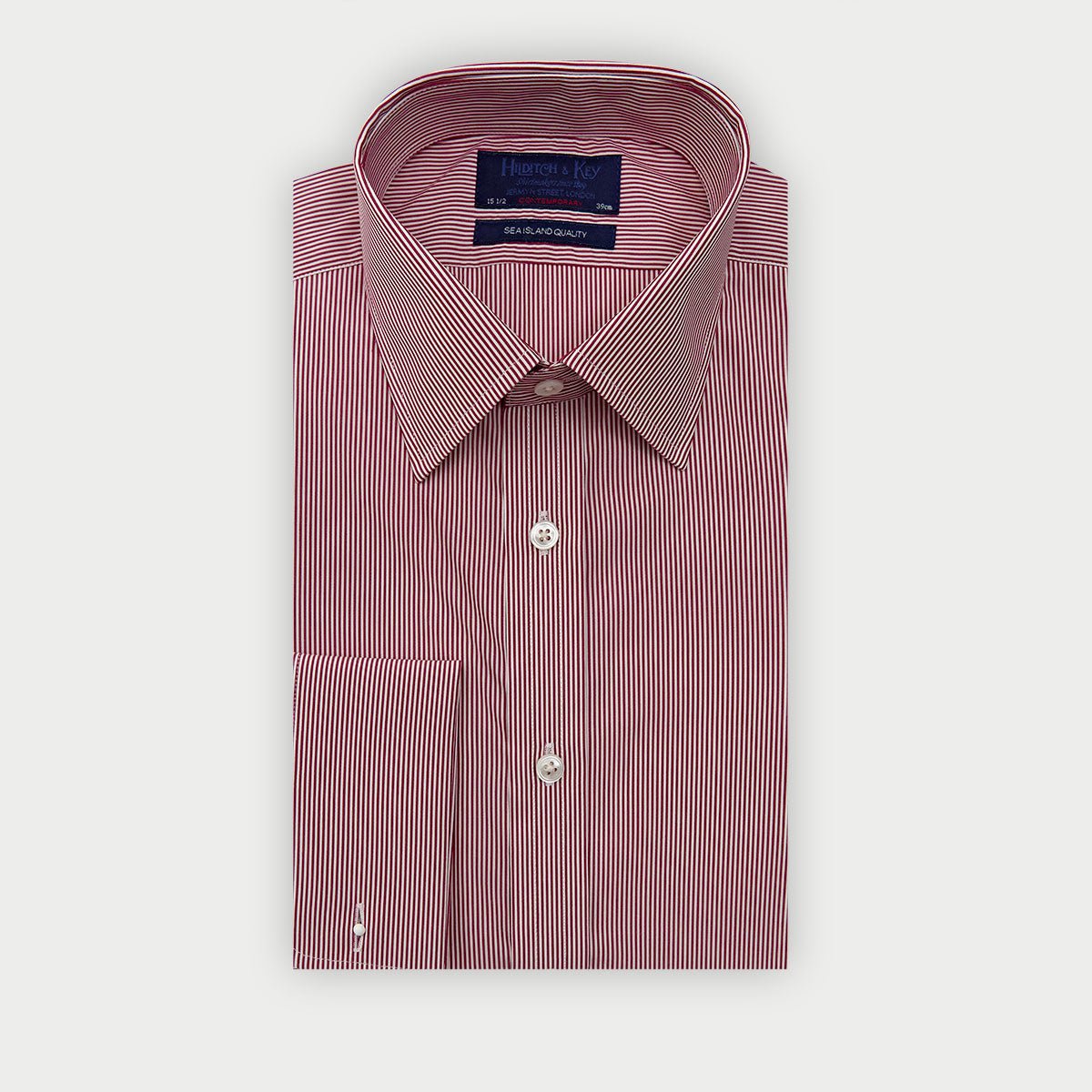 Contemporary Fit Fine Bengal Stripe Sea Island Quality Cotton Shirt With Classic Collar Double Cuff