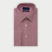 Contemporary Fit Burgundy Fine Bengal Stripe Sea Island Quality Cotton Shirt with Classic Collar & Double Cuff