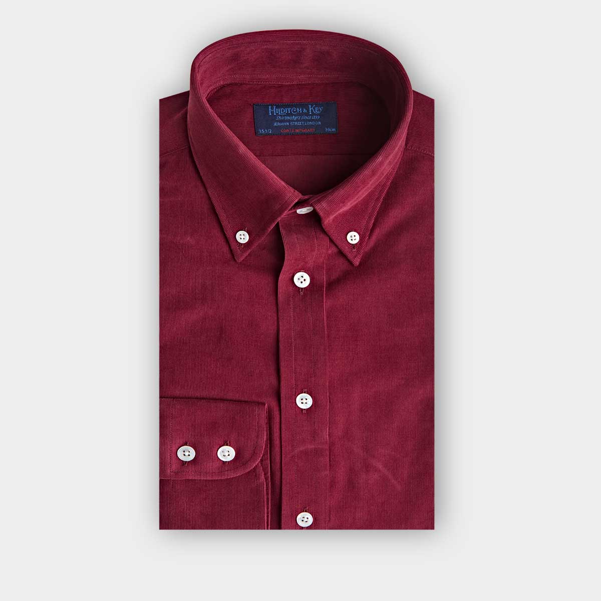 Contemporary Fit Fine Corduroy Shirt With Button Down Collar Two Button Cuff