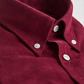 Contemporary Fit Fine Corduroy Shirt With Button Down Collar Two Button Cuff