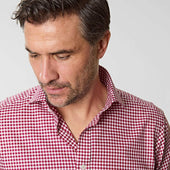 Contemporary Fit Gingham Check Cotton Twill Shirt With Cut Away Collar Two Button Cuff