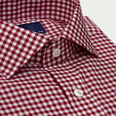 Contemporary Fit Gingham Check Cotton Twill Shirt With Cut Away Collar Two Button Cuff