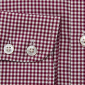 Contemporary Fit Gingham Check Oxford Cotton Shirt With Cut Away Collar Two Button Cuff