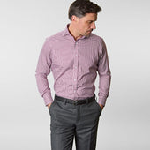 Contemporary Fit Gingham Check Oxford Cotton Shirt With Cut Away Collar Two Button Cuff