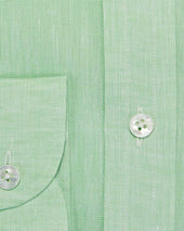 Contemporary Fit Plain Green Linen Shirt With Button Down Collar Two Button Cuff