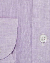 Contemporary Fit Plain Lilac Linen Shirt With Button Down Collar Two Button Cuff