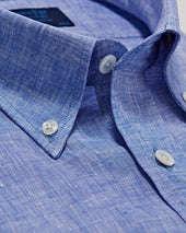 Contemporary Fit Plain Mid Linen Shirt With Button Down Collar Two Button Cuff