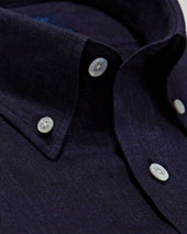 Contemporary Fit Plain Linen Shirt With Button Down Collar Two Button Cuff