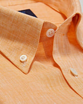 Contemporary Fit Plain Linen Shirt With Button Down Collar Two Button Cuff