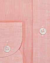Contemporary Fit Plain Linen Shirt With Button Down Collar Two Button Cuff