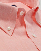 Contemporary Fit Plain Linen Shirt With Button Down Collar Two Button Cuff
