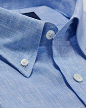 Contemporary Fit Plain Linen Shirt With Button Down Collar Two Button Cuff