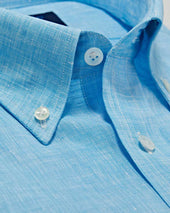 Contemporary Fit Plain Linen Shirt With Button Down Collar Two Button Cuff