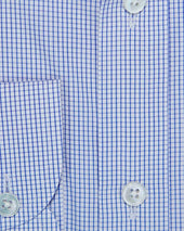 Contemporary Fit White Check Cotton Shirt With Classic Collar Two Button Cuff