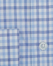 Contemporary Fit Navy Overcheck Cotton Shirt With Classic Collar Double Cuff