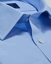 Contemporary Fit Plain Cotton Poplin Shirt With Classic Collar Double Cuff