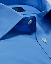 Contemporary Fit Plain Deep Cotton Poplin Shirt With Classic Collar Double Cuff