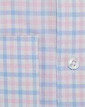 Contemporary Fit Pink Overcheck Cotton Shirt With Classic Collar Double Cuff