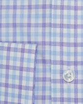 Contemporary Fit Purple Navy Overcheck Cotton Shirt With Classic Collar Double Cuff