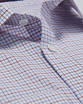 Contemporary Fit Grid Check Cotton Shirt With Classic Collar Double Cuff