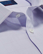 Contemporary Fit Lilac Houndstooth Check Cotton Shirt With Classic Collar Two Button Cuff