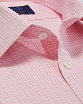 Contemporary Fit Pink Check Cotton Shirt With Classic Collar Two Button Cuff