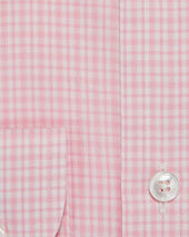 Contemporary Fit Pink Check Cotton Shirt With Classic Collar Two Button Cuff