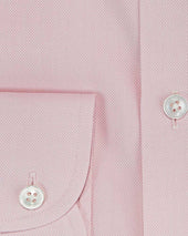 Contemporary Fit Plain Pink Oxford Cotton Shirt With Concealed Button Down Collar Two Button Cuff
