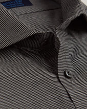 Contemporary Fit Grey Houndstooth Cotton Shirt With Cut Away Collar Two Button Cuff